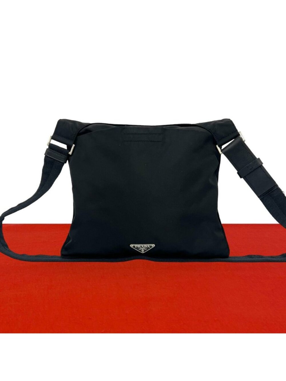 Prada Tessuto Pocono Nylon Leather Shoulder Bag Crossbody Black